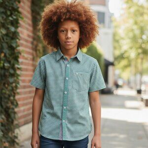 SOVEREIGN CODE Gingham Plaid Button Down Shirt Boys XL 7 Grenn White NORDSTROM